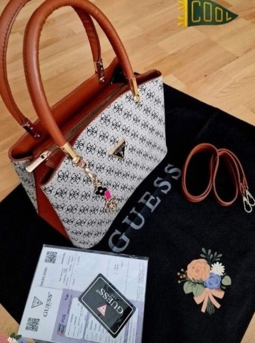 Geanta Guess,material textil,insertii piele, logo metalic, saculet