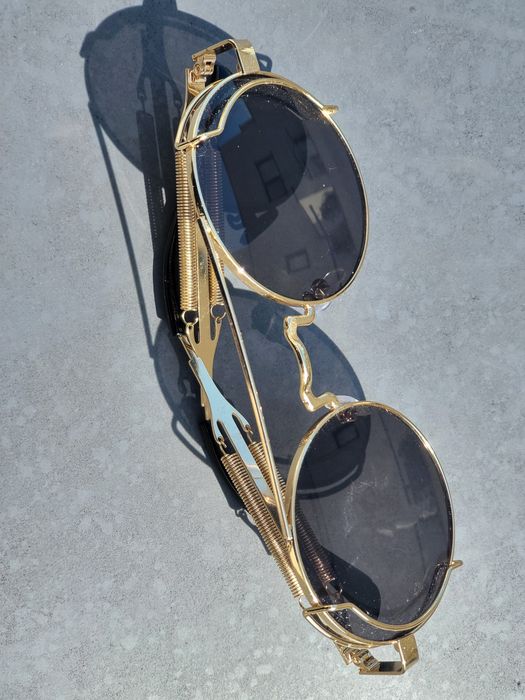 Ochelari Classic Retro Steampunk Cyber Sun Glasses Round Gold  Dark Lens