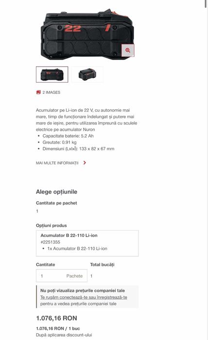 Hilti RT 6-22 nituitor + acumulator B22-110 - Nou