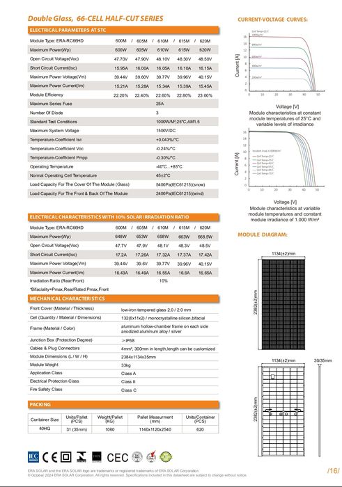 Quyosh panellari EraSolar 620w Солнечные панели EraSolar 620w Growatt