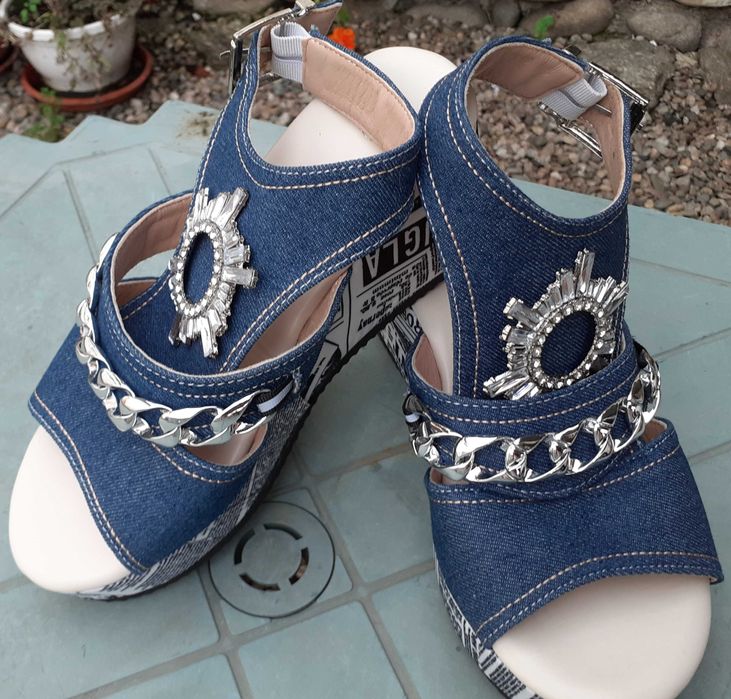Sandale platforme NOI nr.39 ( 40 ) denim material blugi jeans