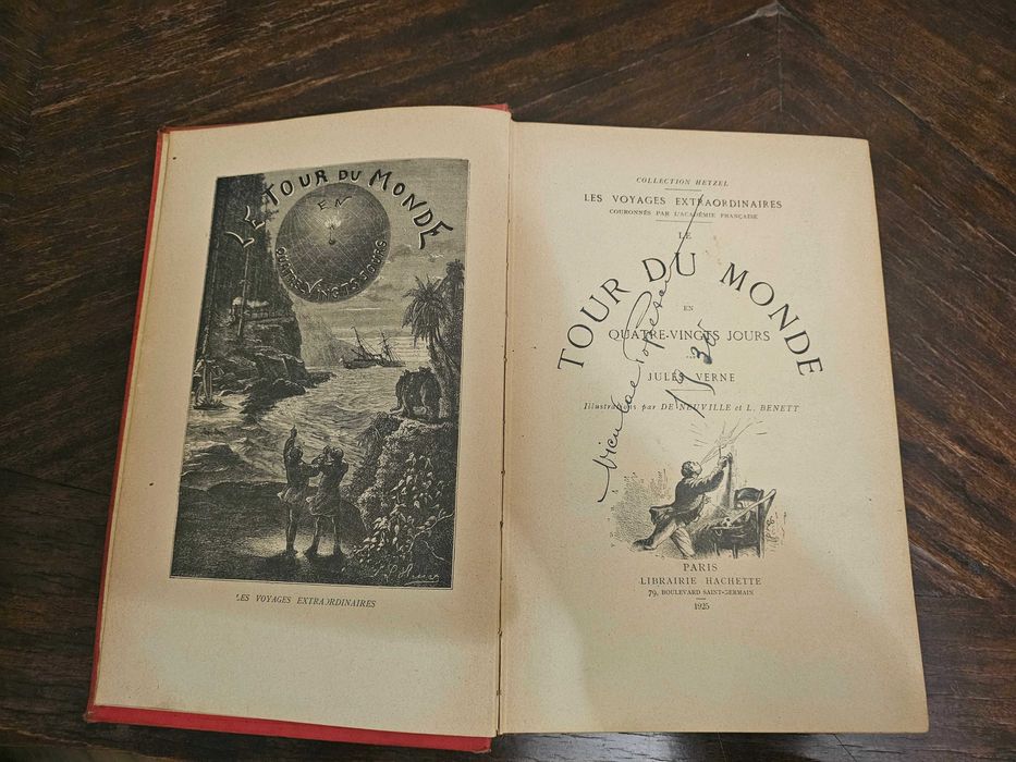 1925 Jules Verne – Ocolul Pământului în 80 de zile – ediție franceză Hachette, ilustrată, copertă cartonată (hardcover)