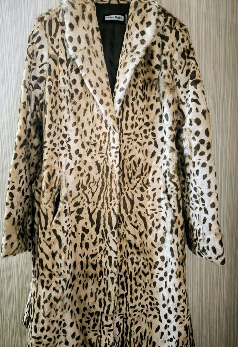 Палто от естествена кожа с косъм и  леопардов принт