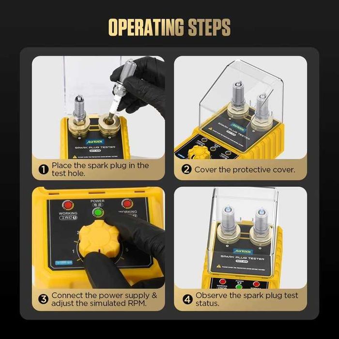 Тестер за свещи AUTOOL SPT105, 0-6000RPM с регулируема височина