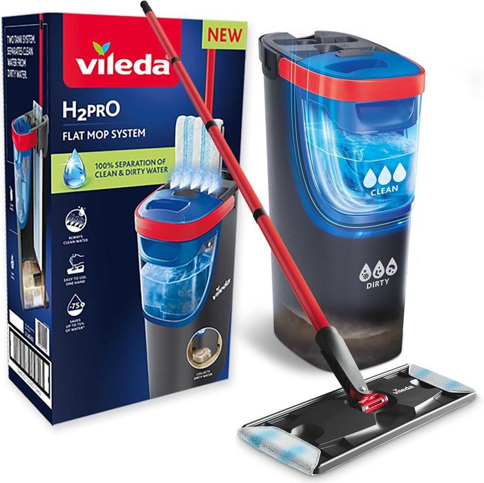 Vileda H2Pro Flat Mop – Set mop cu găleată dublă