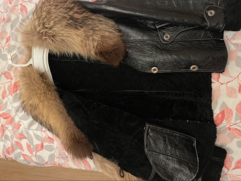 Jacheta din piele naturala ,cu blana naturala de vulpe