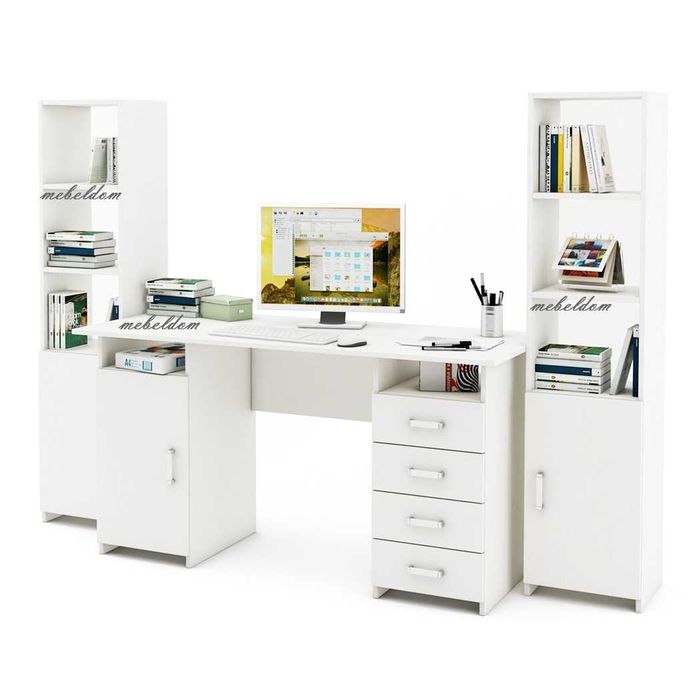 Бюро 143см. с 4 чекмеджета,врата и 2 етажерки с плавни врати(код-0919)