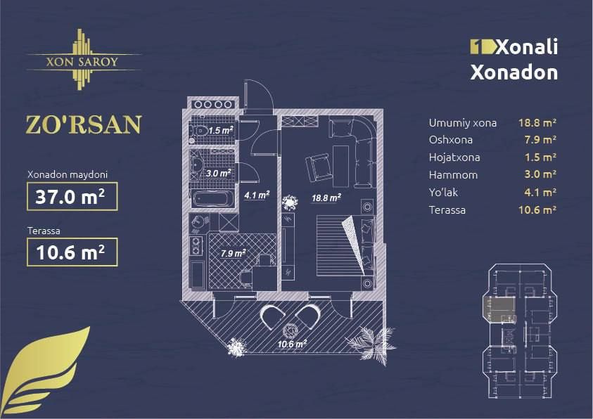 Новостройка 1-этаж 1-хона