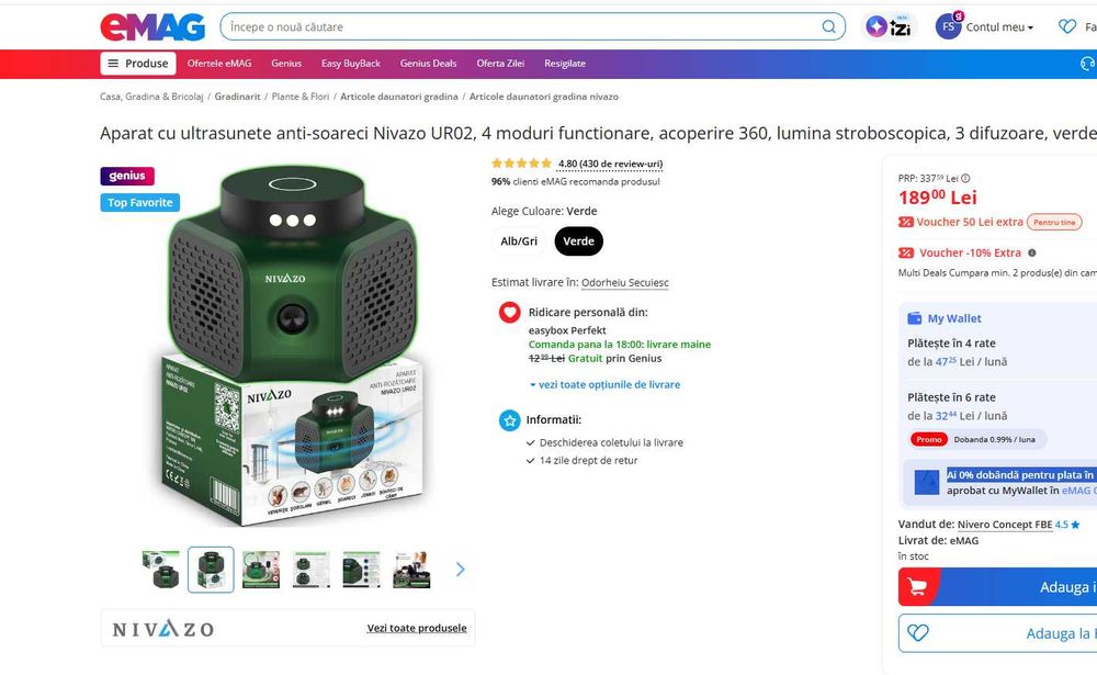 Aparat cu ultrasunete anti-soareci Nivazo UR02