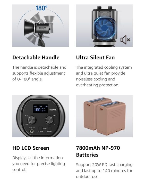 Neewer MS60C 65W RGBWW LED Видео Осветление с Батериен Комплект