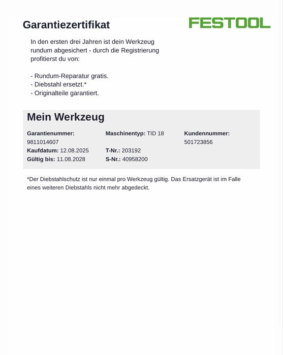Festool TID 18 EC-TEC + baterie 4.0Ah | GARANȚIE până 2028
