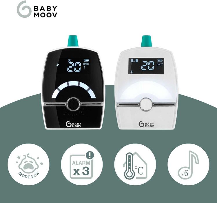 Babymoov Premium Care – Дигитален аудио бебефон, обхват до 1400 м, двупосочна комуникация, нощна лампа, температура, приспивни мелодии и VOX
