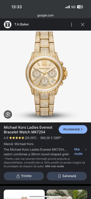 Ceas Michael Kors de dama Colectia Everest pave gold nou