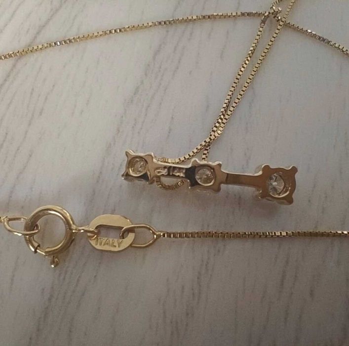 Золотая цепочка и подвеска 14k с натуральными бриллиантами