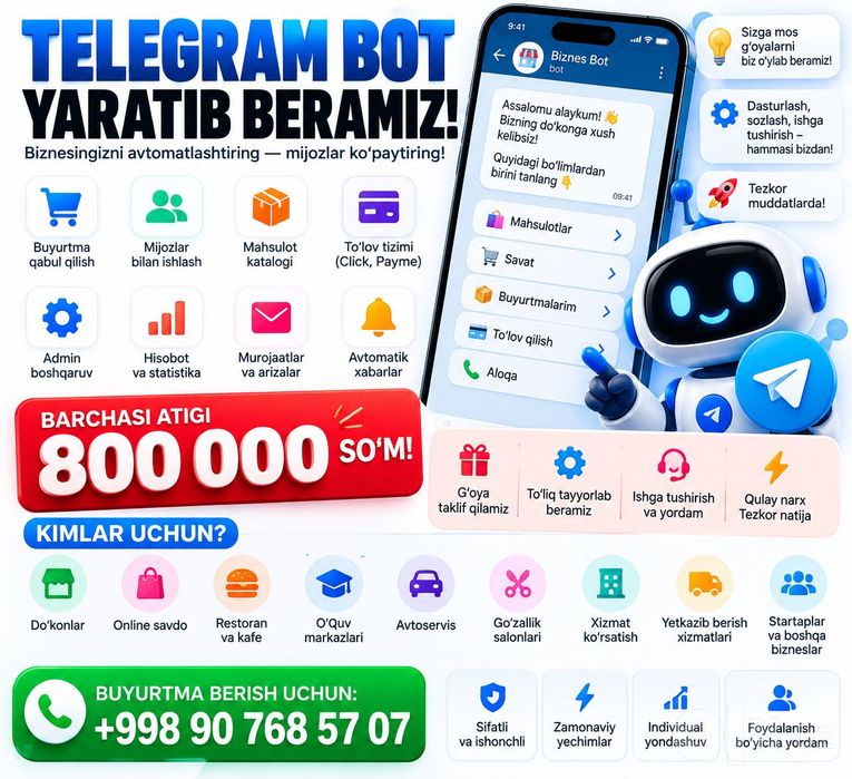 Telegram Bot | Biznes Uchun Bot | Online Buyurtma | Avtomatlashtirish