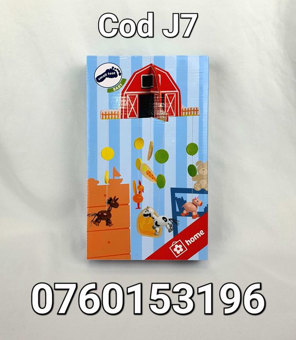 Carusel mobil din lemn cu ferma animalelor Pt patut la bebelusi - J7