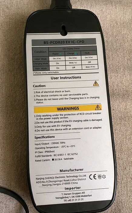 Încărcător portabil EV Inferno Power 230V 10A 16A comutabil, IP66