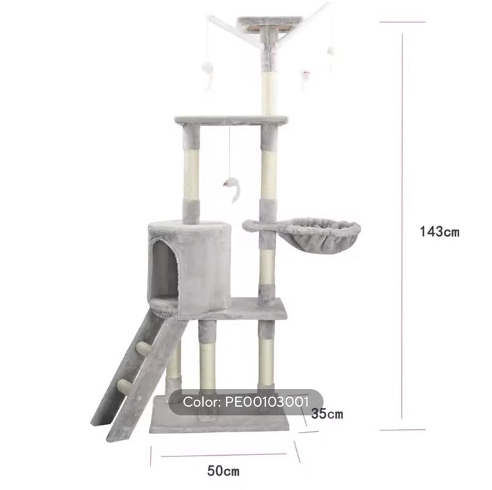 Котешка Катерушка Кула Къща Дърво за Игра 143 см