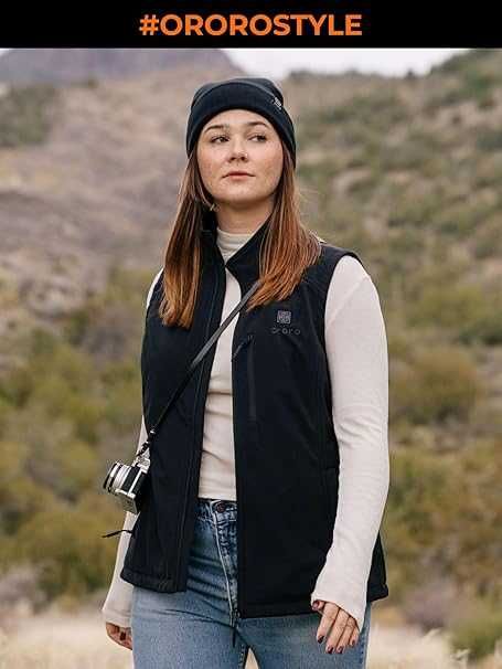 ORORO Дамска отопляема софтшел жилетка с Power Bank, черна, размер М
