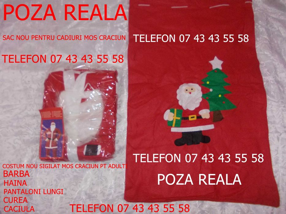 Sac pt cadouri Mos Craciun 10Lei,Vindem Costum MOS CRĂCIUN adult 29Lei