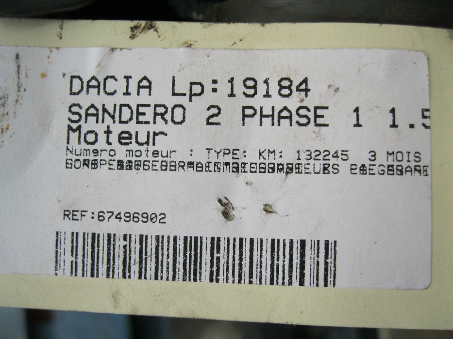 Motor 1,5DCI*K9K612*BOSCH90CpCuAnexeDokkerSanderoMcv132000kmEuro5Frant