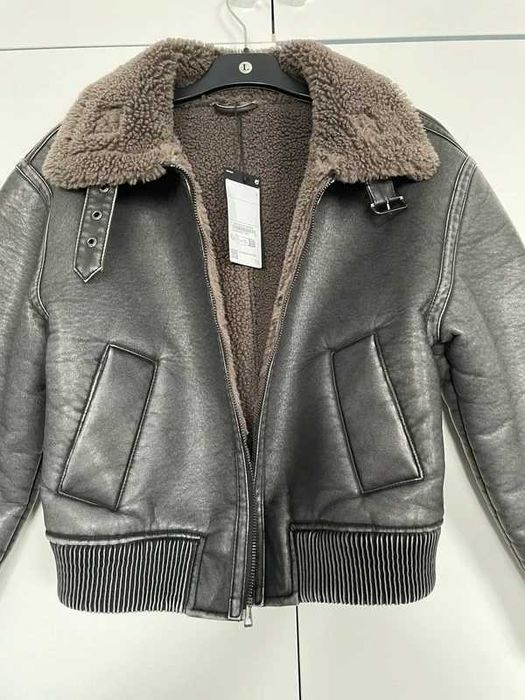 Geacă aviator C&A S, îmblănită, maro, nouă cu etichetă