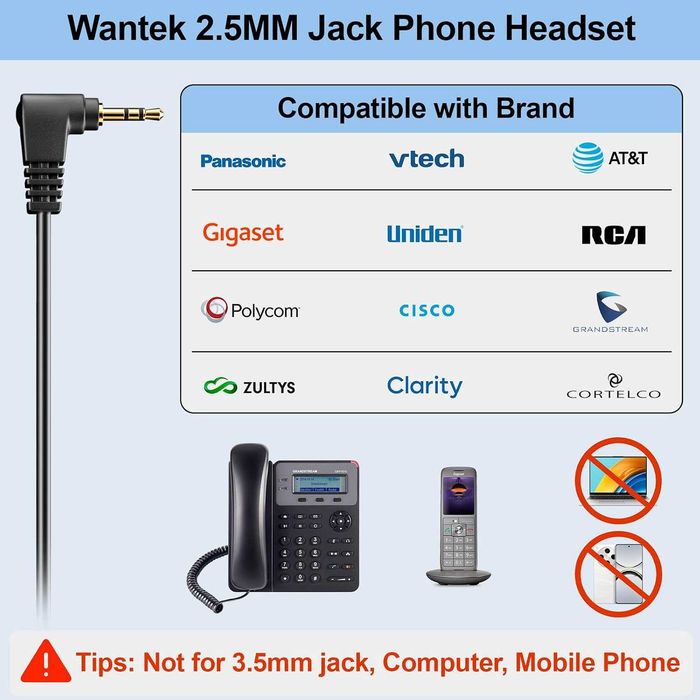 Слушалки за телефон Wantek 2.5 мм жак с микрофон и контрол на силата на звука
