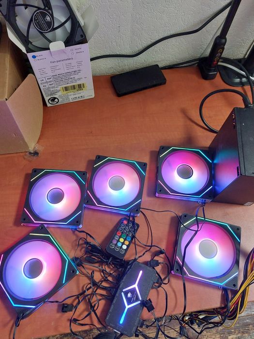 Set ventilatoare argb x5 120mm,controller,remote,negre,S,normale,ca no