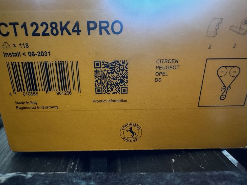 Комплект ангренажен ремък Continental CT1228K4 PRO