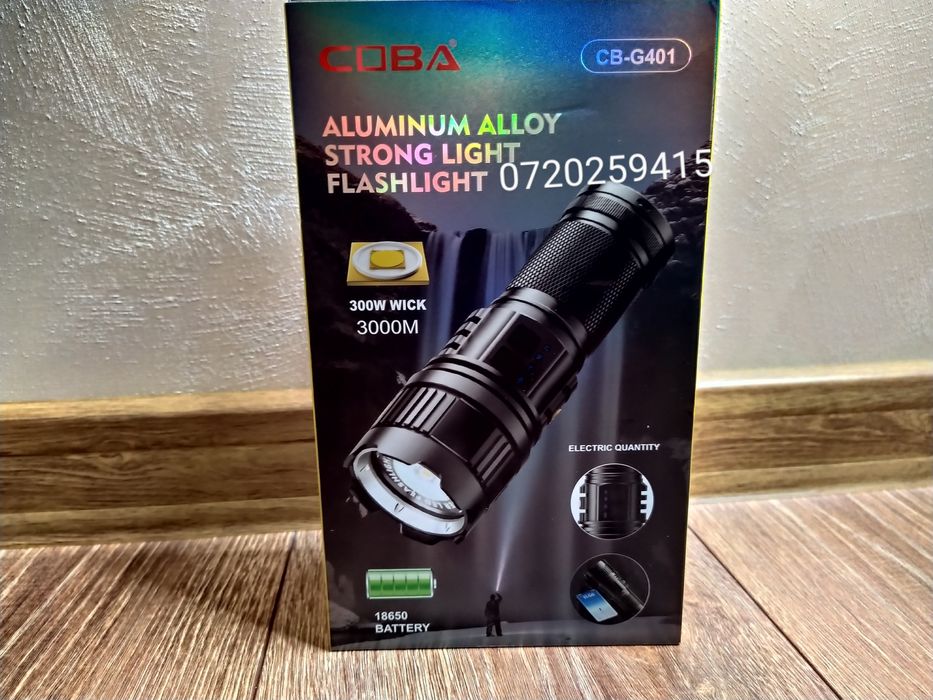 Lanterna Profesionala COBA CB-G401, Putere 300W, 4 Acumulatori