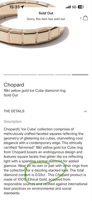 Chopard -златен пръстен ice cube с диамант