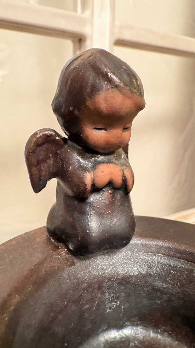 Много стара ръчна керамика! Свещник с декорация ангелче