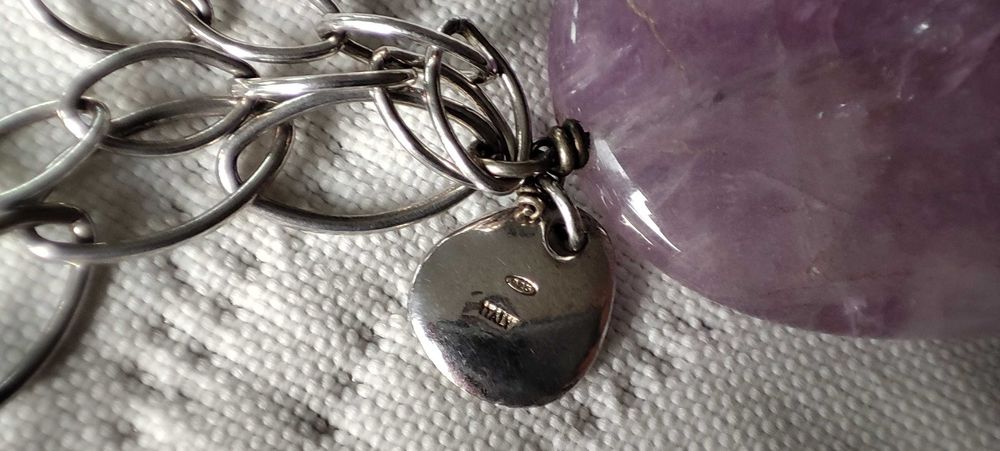 Сребърно родирано колие с естествен камък 55.76 грама / проба 925