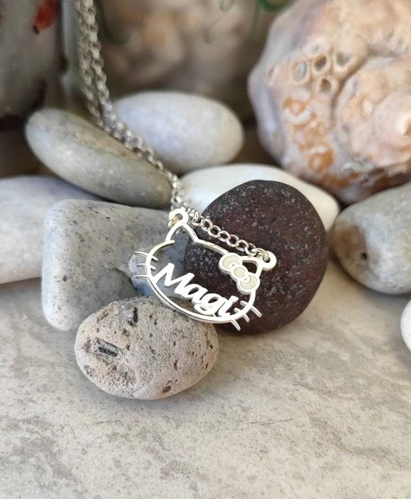 Сребърно детско колие, Hello Kitty колие, колие с име, име на котенце