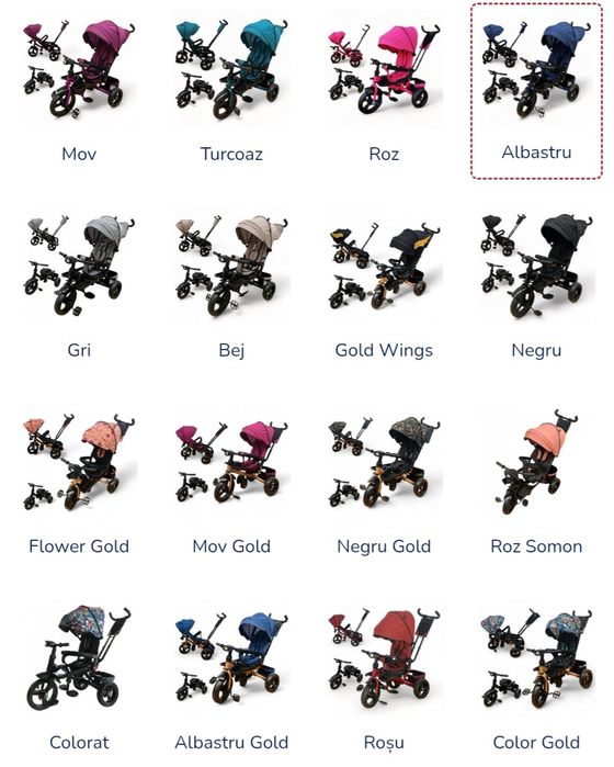 Tricicleta cu pozitie de somn si far cu melodii si jocuri de lumini