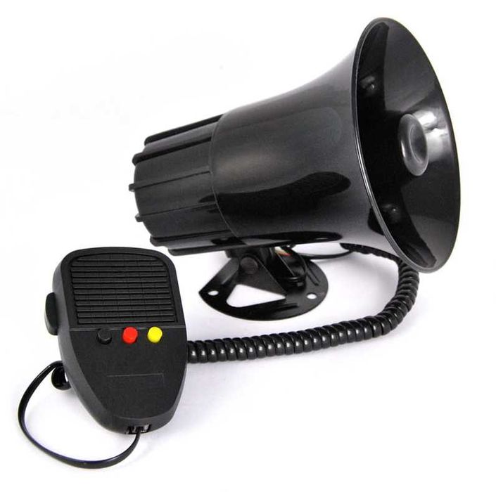 Сирена полицейска с мегафон и микрофон, 3 мелодии - 12V/50W.