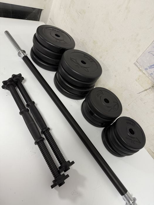 Pachet sala Gantere+bara dreapta cu neopren greutate totala 32 kg. Noi