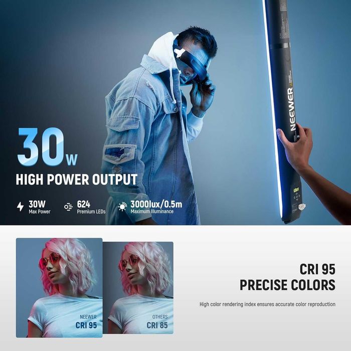Neewer BASICS 30W Ръчна RGB филър лампа 90см, надуваема, 5000mAh-GC30C