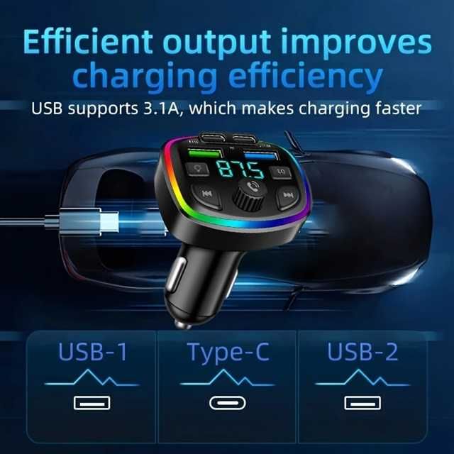 Блутут FM трансмитер Ouyaaqii, Волтметър 2хUSB заряднo GSM Bluetooth