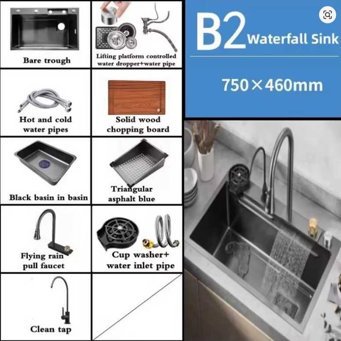 Chiuveta Multifunctionala Inox Negru 750x460,toate accesoriile incluse