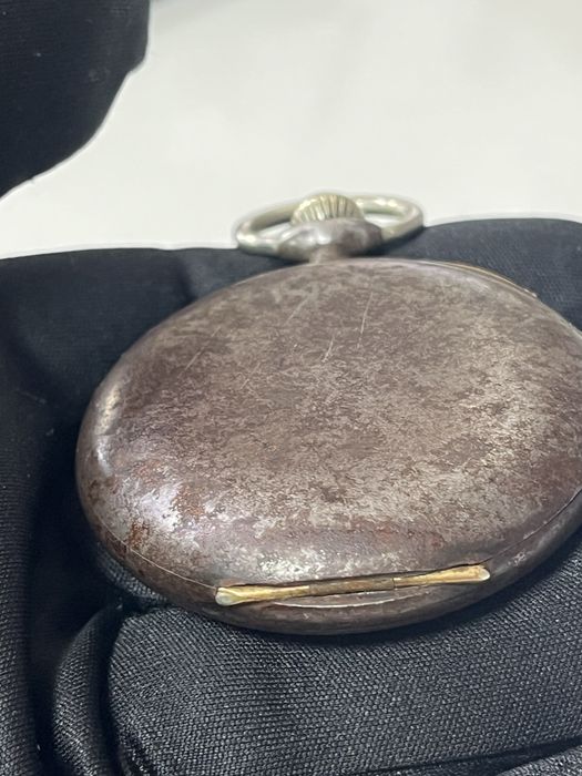 OMEGA Gunmetal джобен часовник с отворен лицев швейцарски 1900 г