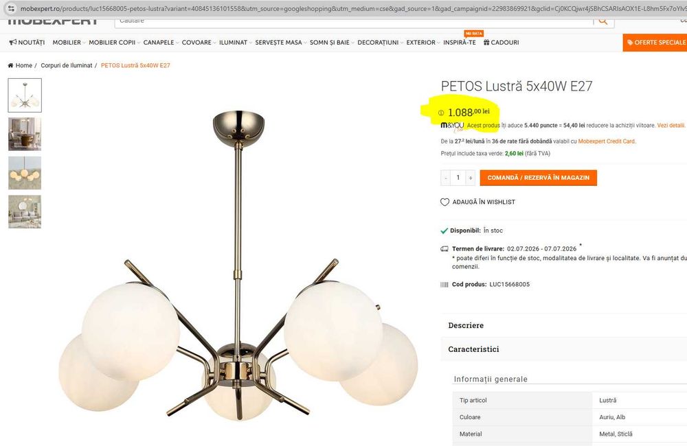 Vand corpuri de iluminat PETOS Mobexpert