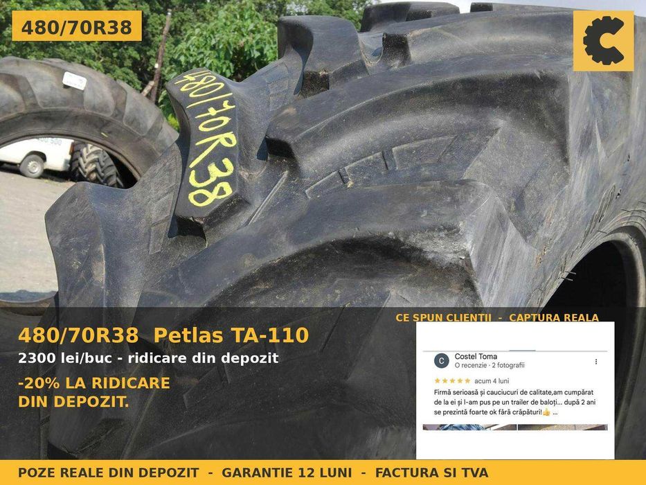ANVELOPE 480/70R38 Petlas TA110 Cauciucuri Tractor Spate 4x4 New Holland Case Landini Same SH GARANTIE Factura TVA Livrare