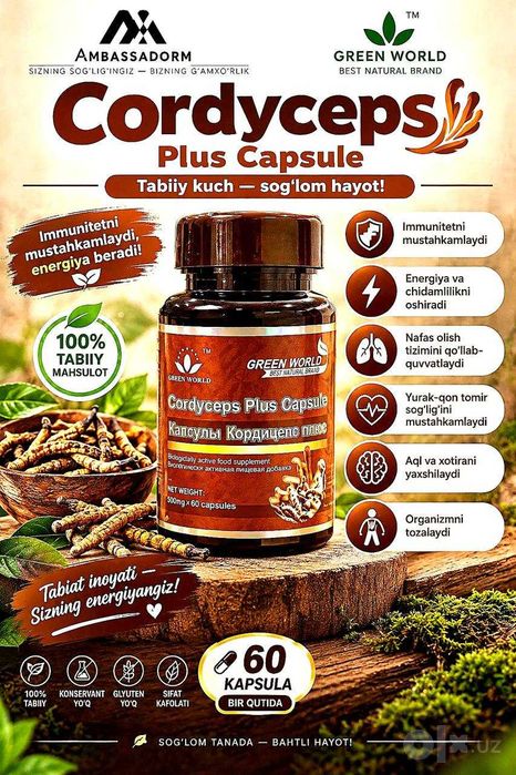 Cordyceps Plus 60 kapsula - 100% tabiiy - Original кордицепс