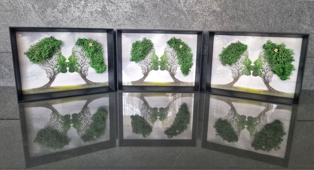 Картина "Kiss me" декорирана с напълно естествен скандинавски мъх