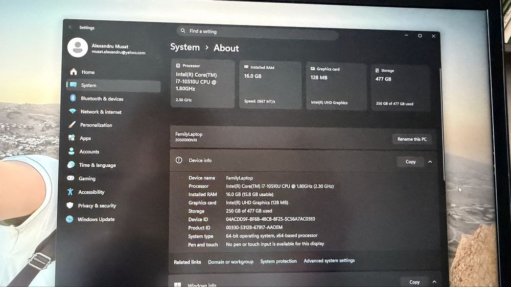 Vand Laptop Lenovo Thinkpad T14 Gen 1 16Gb RAM SSD