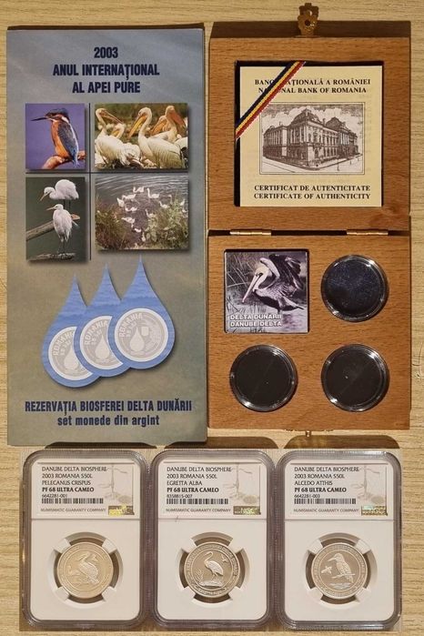Set 3 monede argint BNR Delta Dunarii, gradate NGC PF 68 UC