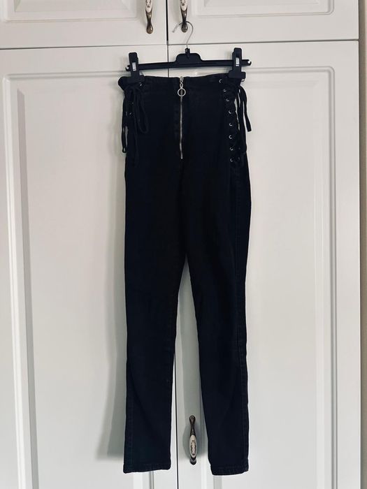 Blugi negri , cu talie inalta , masura Xs , noi , elastici