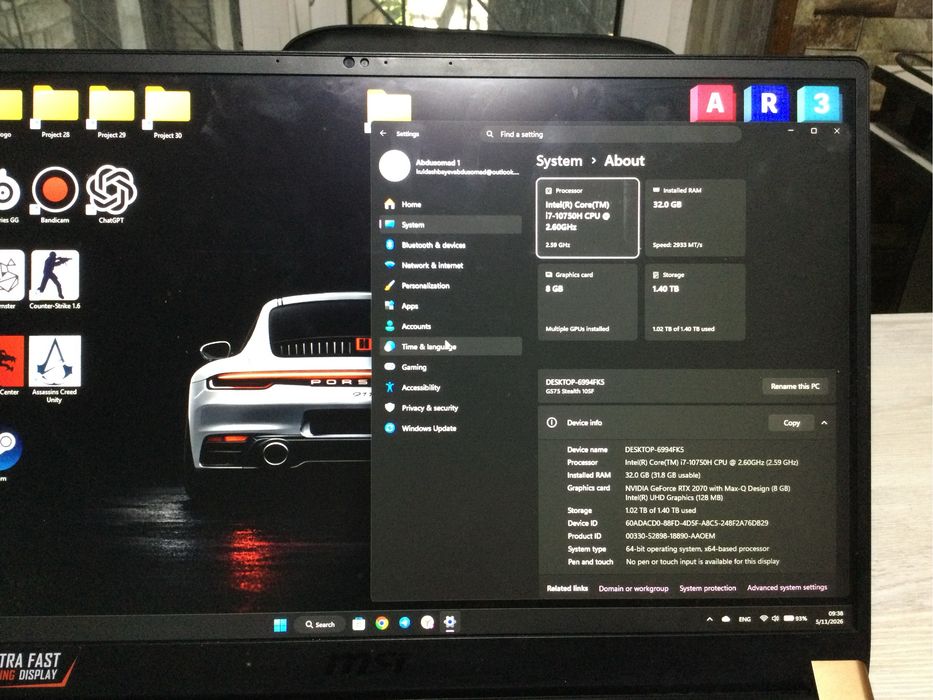 MSI GT75 STEALTH RAM 32 GB / SSD 0.5 TB / i7 10 / RTX 2070 Max Q 8 GB