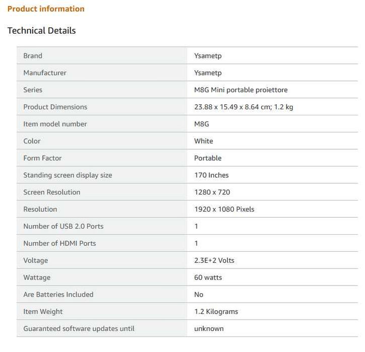 Videoproiector LED Full HD 1080p Ysametp Mini Projector Portable